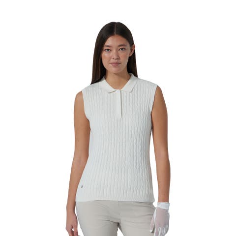 Madelene Cable Knit Womens Sleeveless Golf Polo