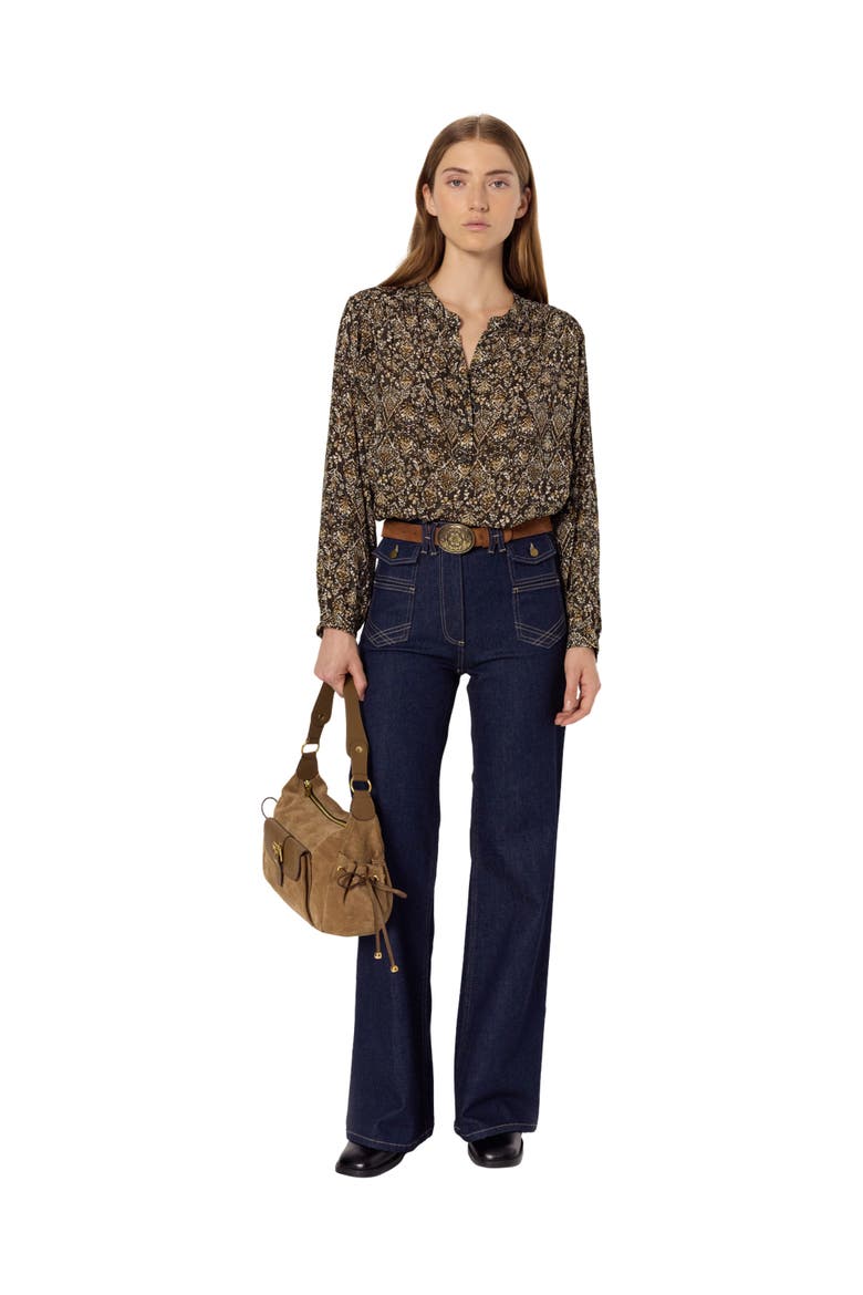 Althea Cultural Print Blouse, Alternate, color, Medium Khaki