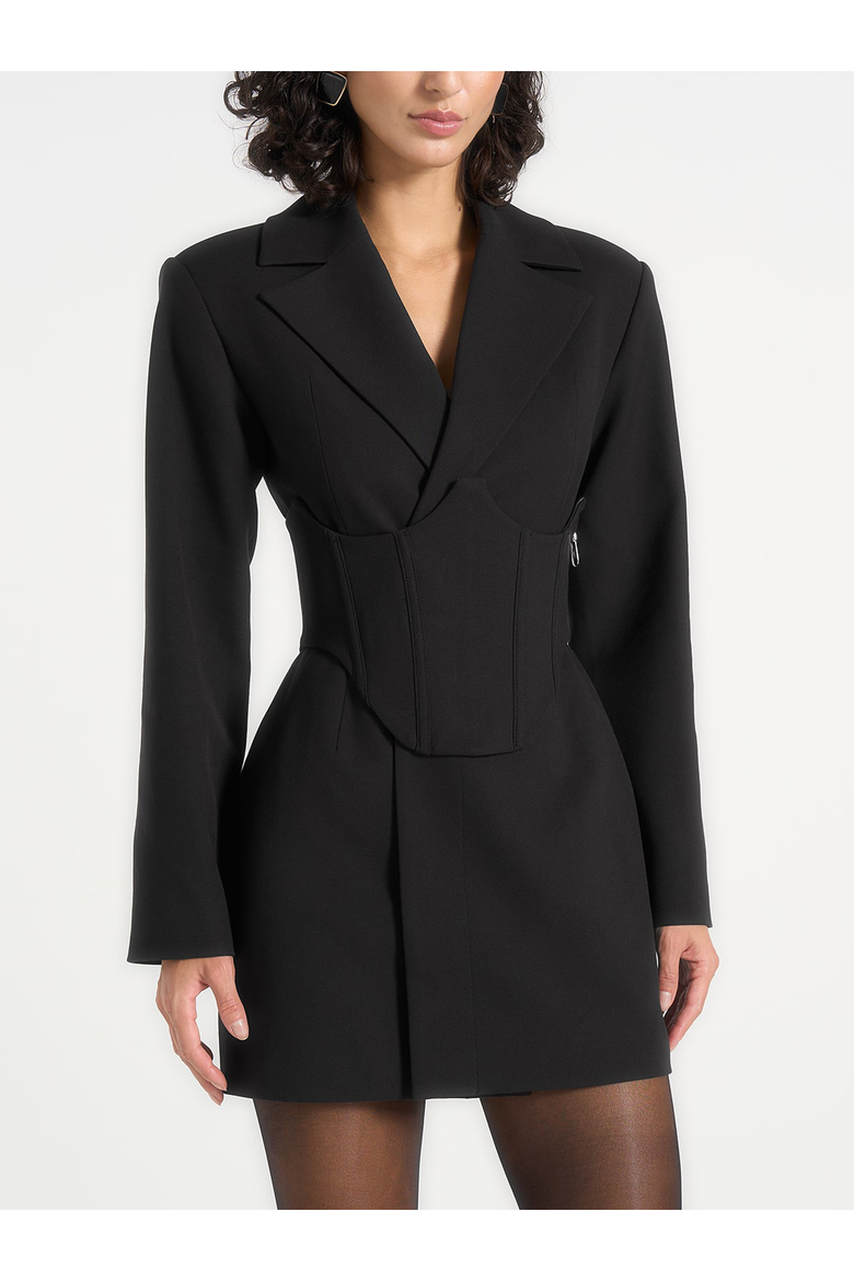 Lacey Tailored Blazer Dress With Reversible Corset, Alternate, color, Black