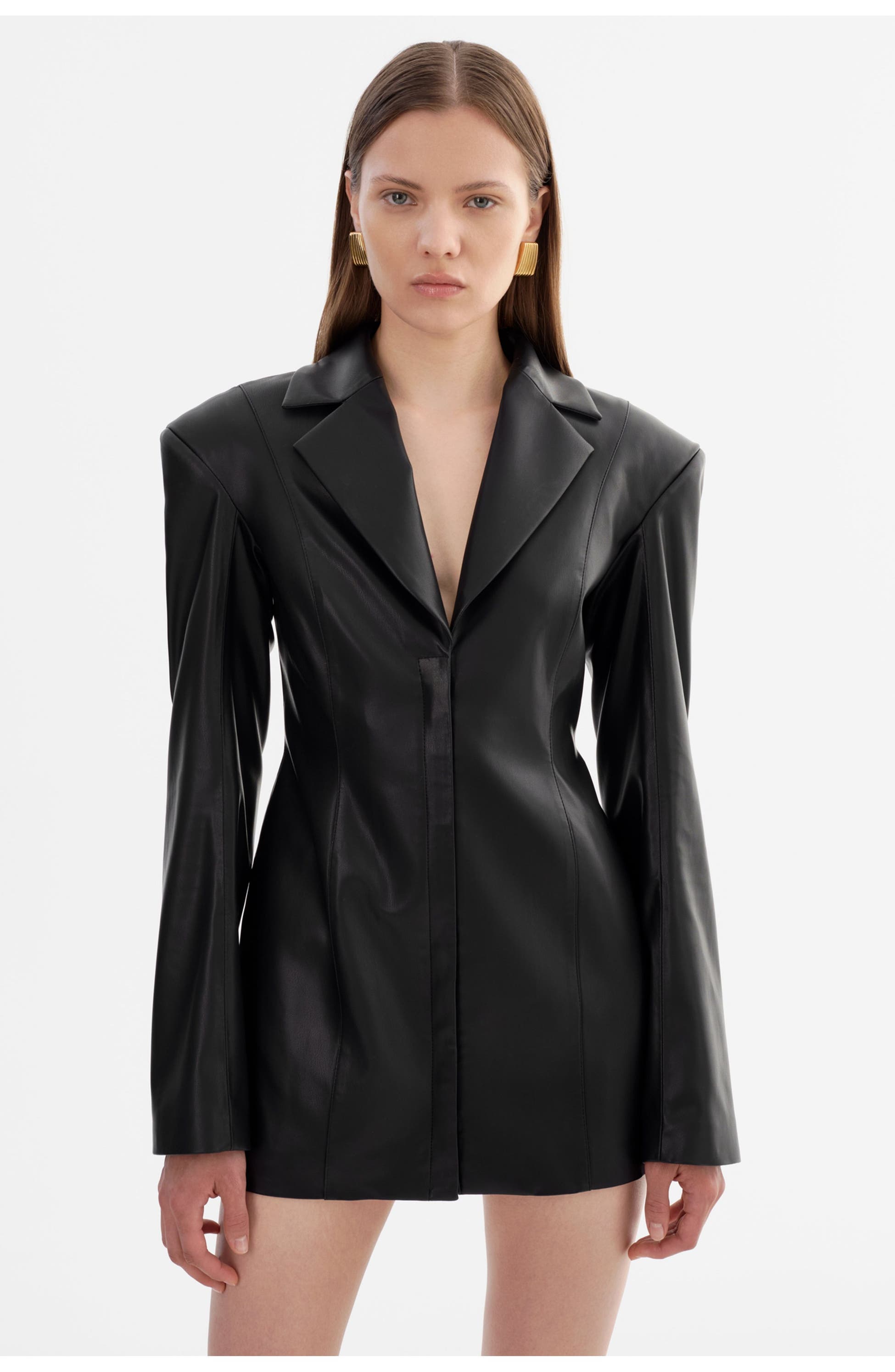 LAMARQUE Benedetta | Faux Leather Blazer Dress, Main, color, Black