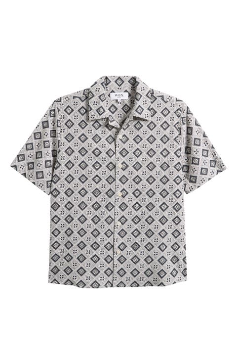 Didicot Tile Print Stretch Cotton Camp Shirt