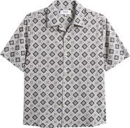 Wax London Didicot Tile Print Stretch Cotton Camp Shirt
