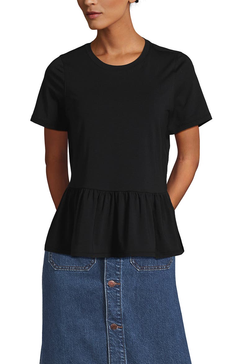 Short Sleeve Lightweight Jersey Crew Neck Peplum Tee, Main, color, Black