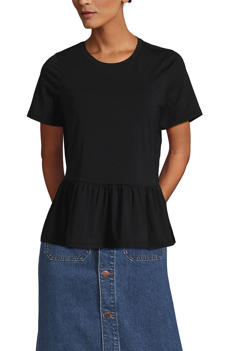 Lands' End Short Sleeve Lightweight Jersey Crew Neck Peplum Tee, Main, color, Black