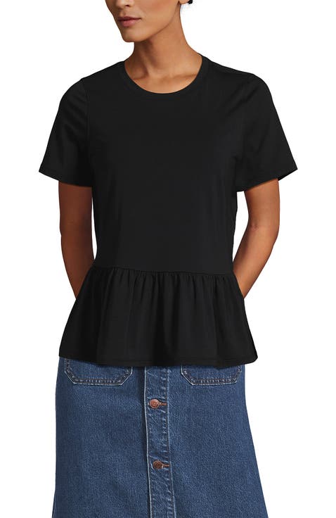 Short Sleeve Lightweight Jersey Crew Neck Peplum Tee