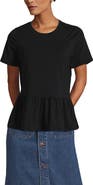 Lands' End Short Sleeve Lightweight Jersey Crew Neck Peplum Tee