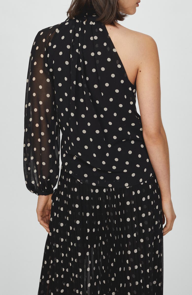 MANGO Adela Polka Dot One-Shoulder Chiffon Top, Alternate, color, 