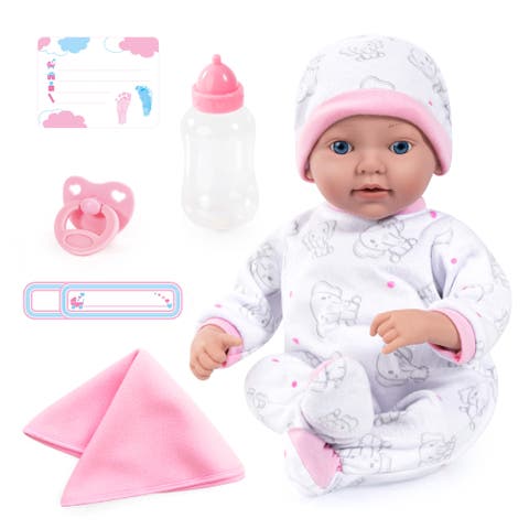Reborn 15 Inch Baby Doll Set White Pink Elephant