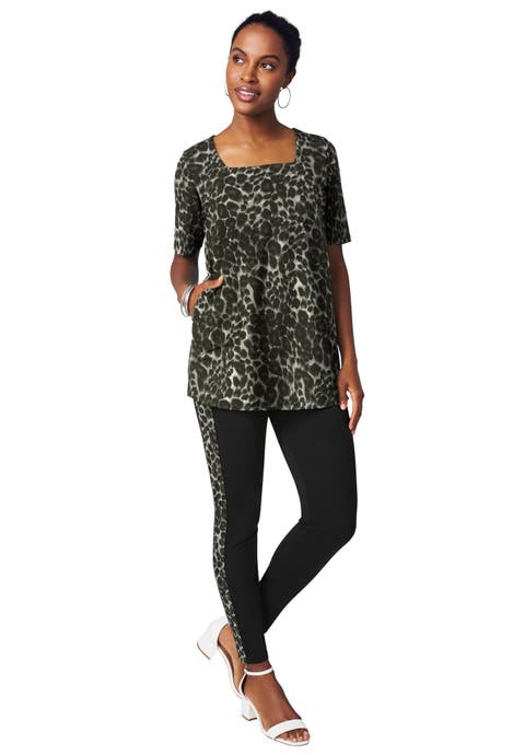 Stretch Cotton Square Neck Tunic (Plus)