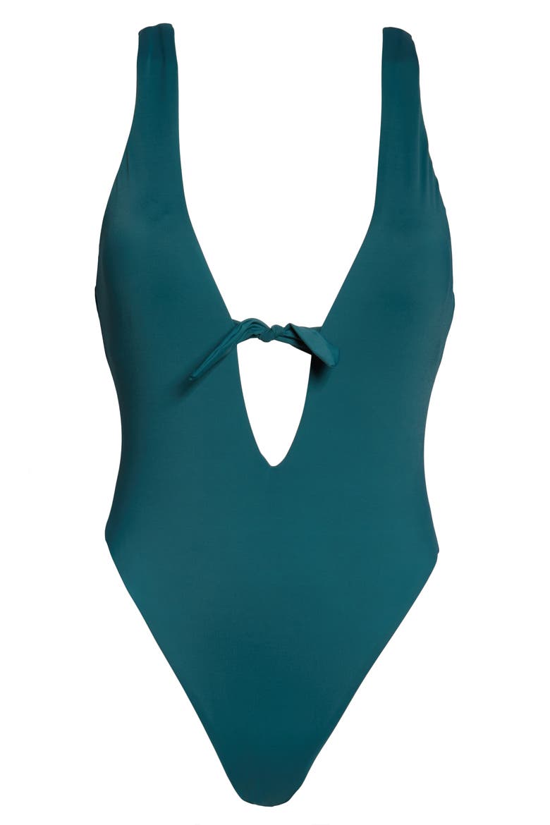 Solids Tie Front One-Piece Swimsuit, Alternate, color, DARK TEAL