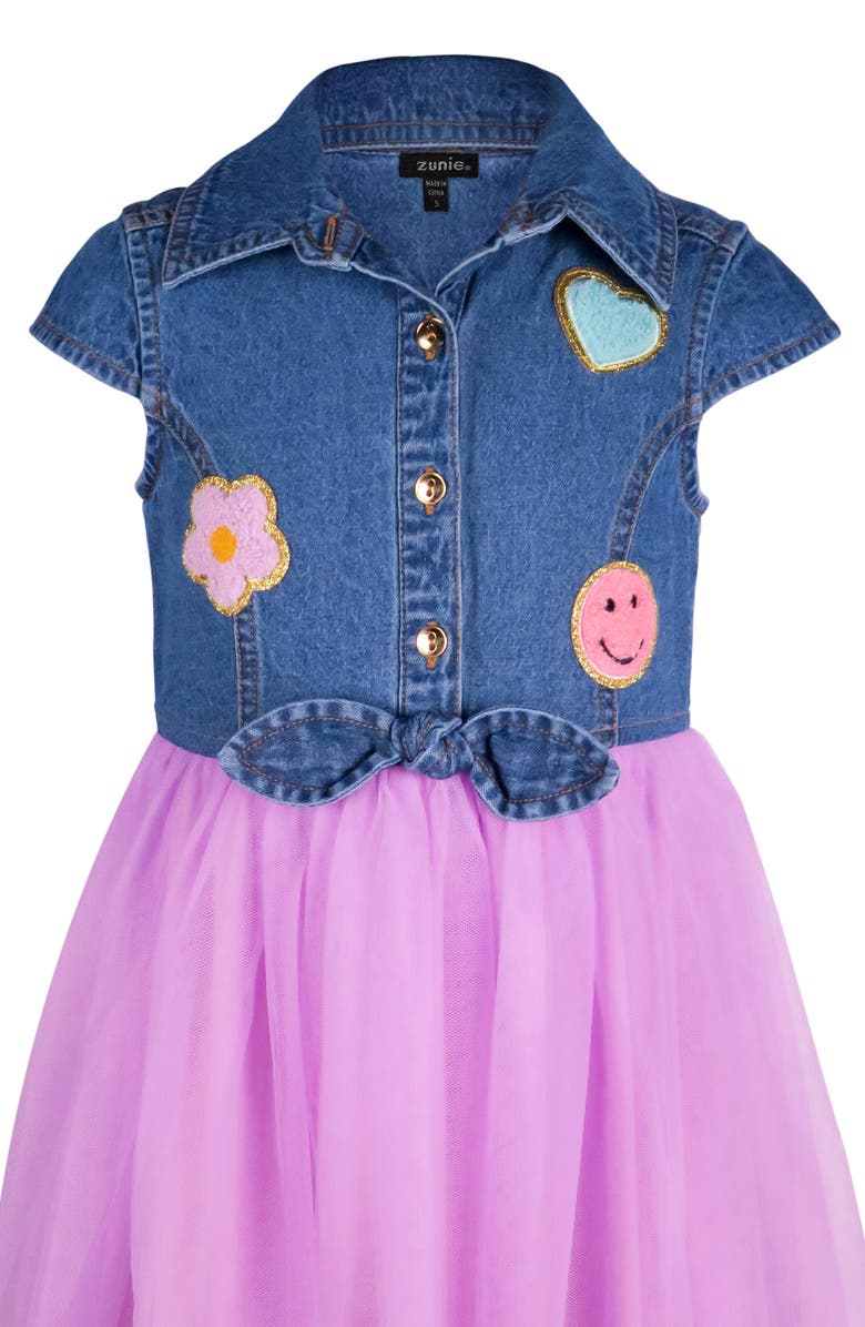 Zunie Kids' Cap Sleeve Mesh Tutu Dress, Alternate, color, Denim/ Purple