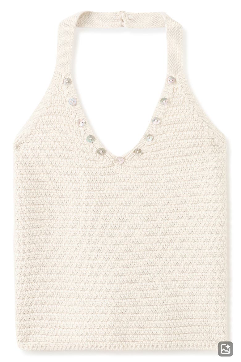 Crochet Knit Button Embellished Halter Top, Alternate, color, BEIGE