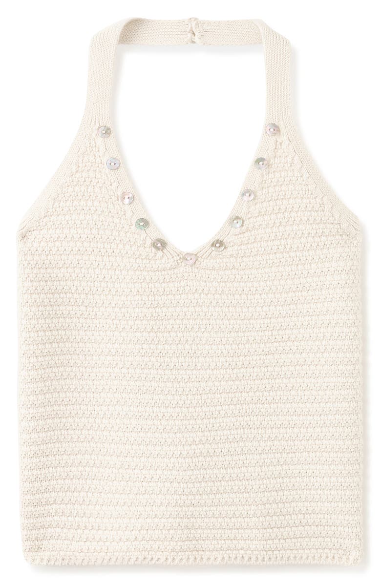 MANGO TEEN Crochet Knit Button Embellished Halter Top, Alternate, color, 