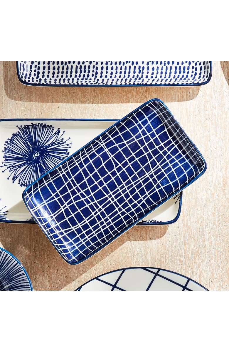 Napa Home & Garden Stria 7" Trays, Set of 4 - Dark Blue/White Ceramic, Alternate, color, Blue