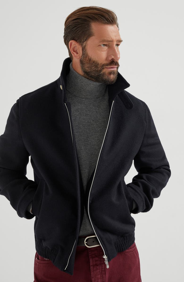 Brunello Cucinelli Wool flannel bomber jacket, Alternate, color, Black