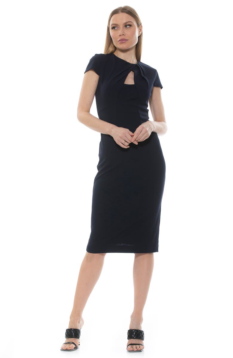 Janine Crewneck Draped Midi Sheath Dress