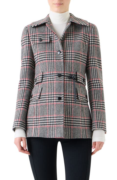 Glen Plaid Wool Tweed Belted Jacket