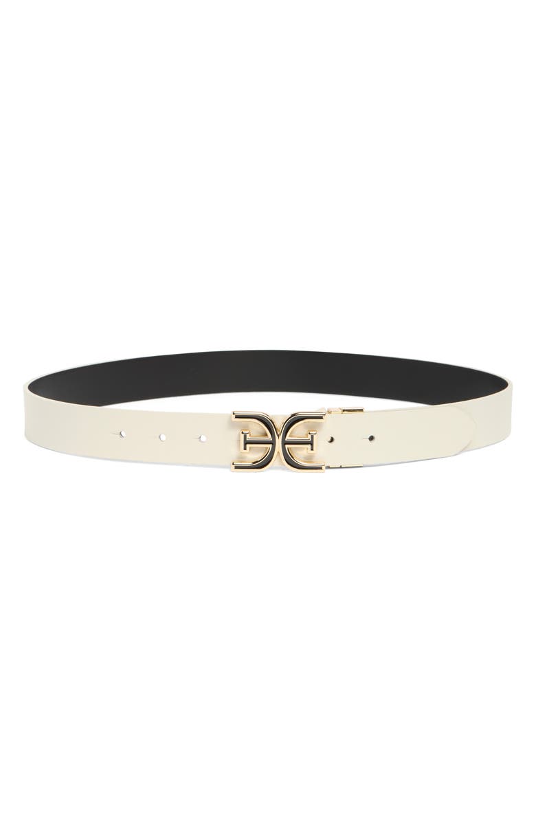 Sam Edelman Monogram Swivel Leather Belt, Main, color, Bone/ Black
