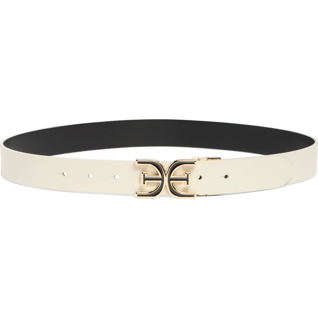Sam Edelman Monogram Swivel Leather Belt In Bone/ Black