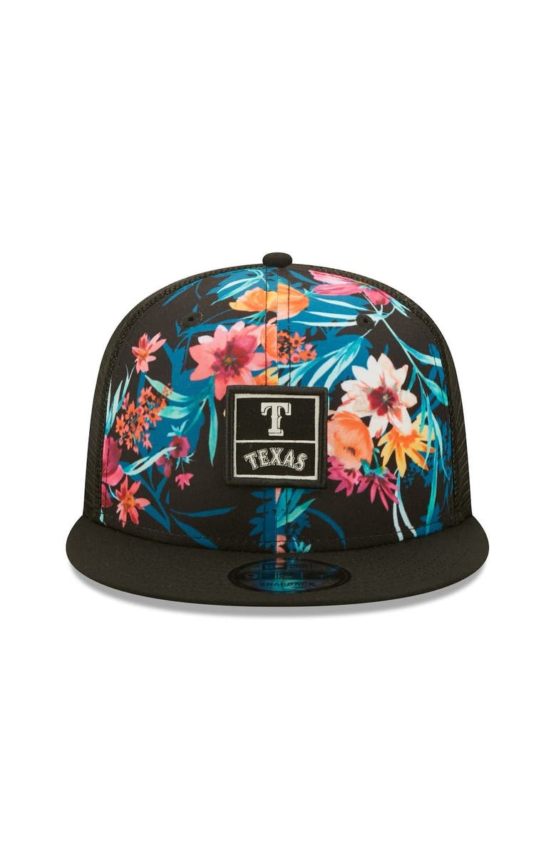 New Era Men's New Era Black Texas Rangers Tropic Trucker 9FIFTY Snapback Hat, Alternate, color, 