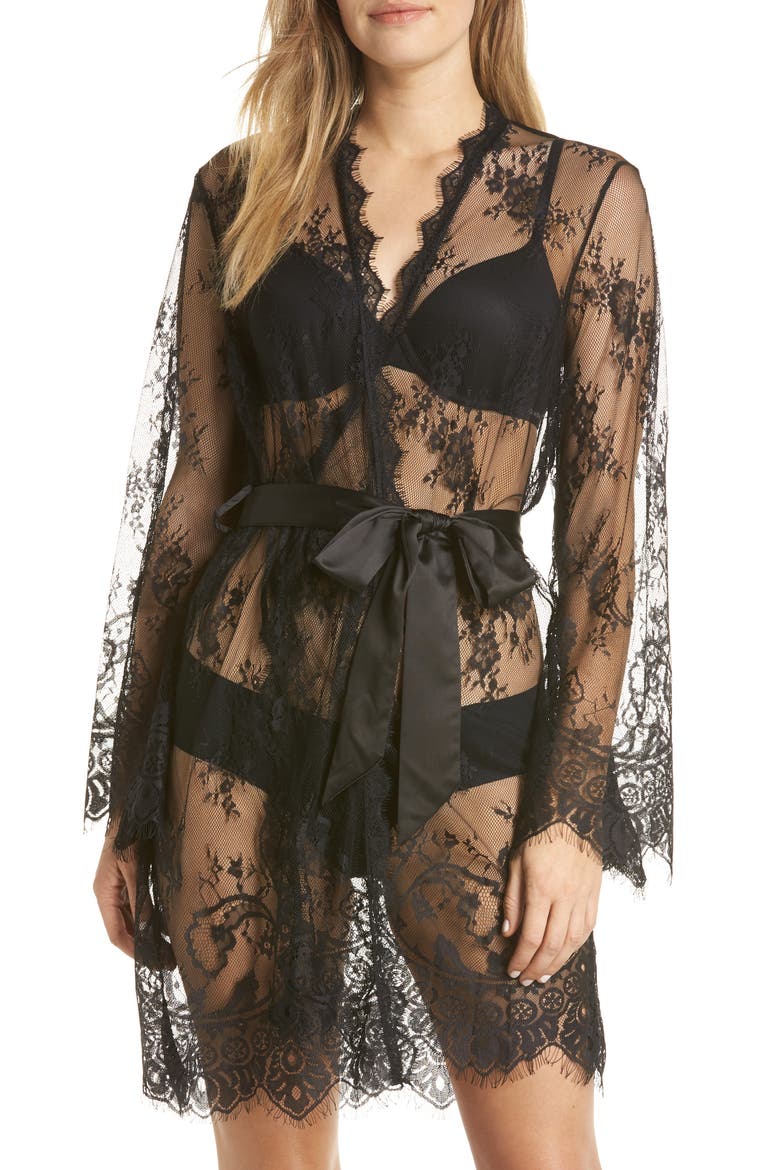 Saria Sheer Lace Robe, Main, color, BLACK