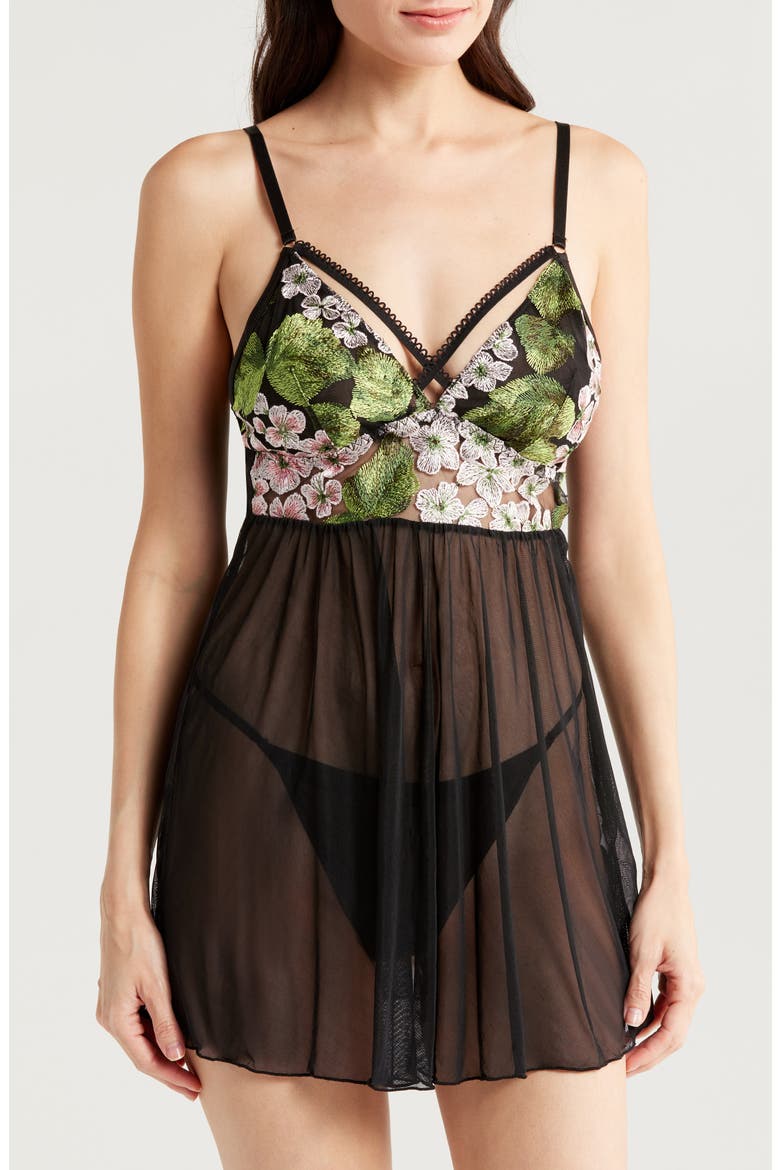 Lace & Mesh Babydoll, Main, color, HYDRANGEA NIGHT