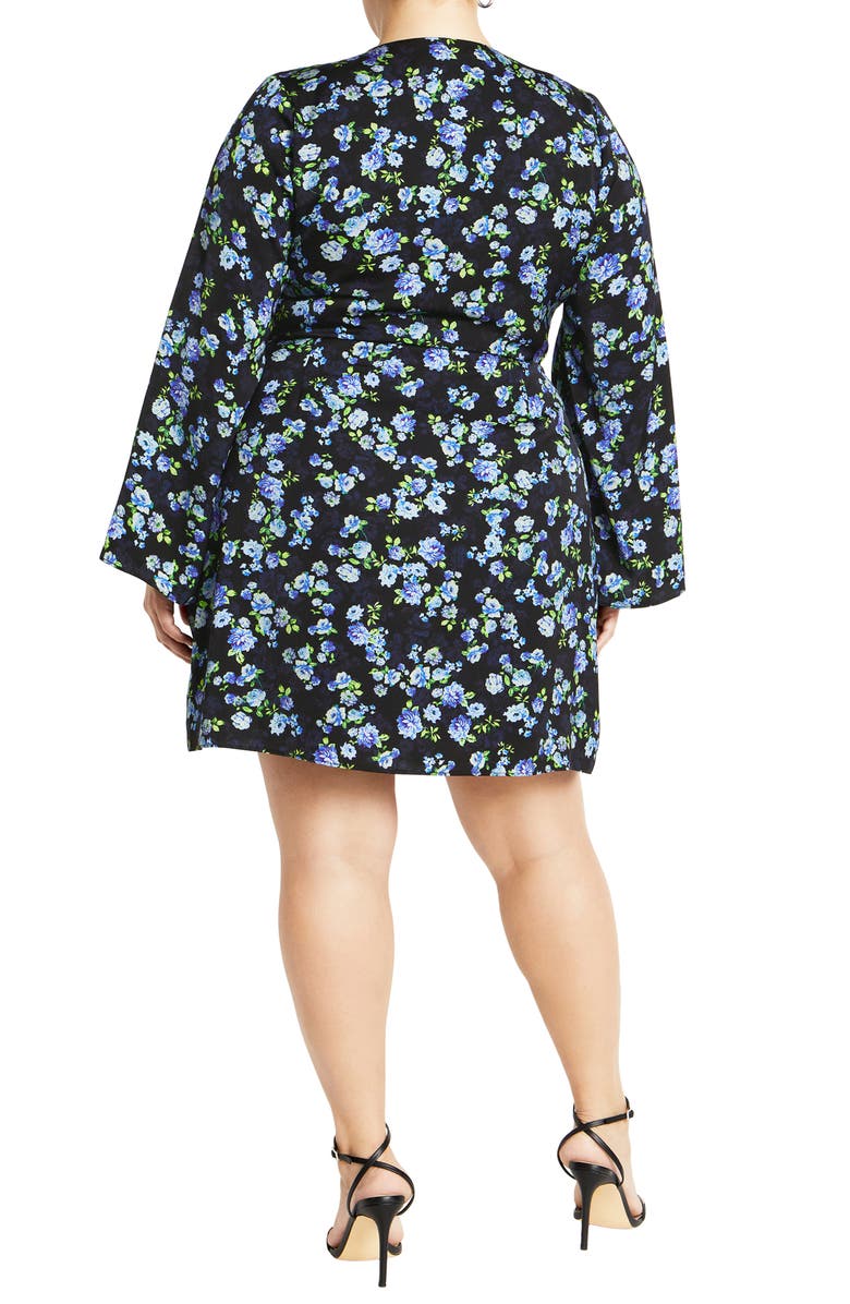 City Chic Lenna Floral Long Sleeve Wrap Dress, Alternate, color, Blue Mini Blooms