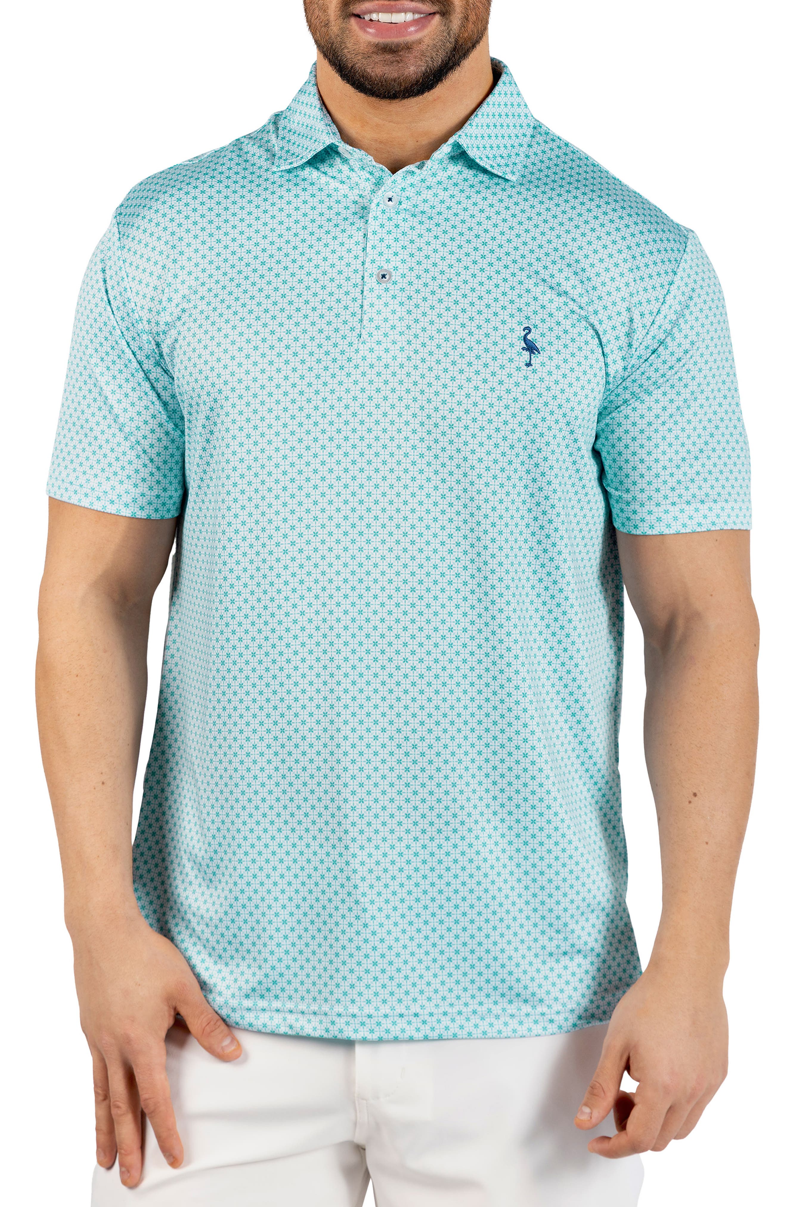 TailorByrd Geometric Floral Print Performance Polo