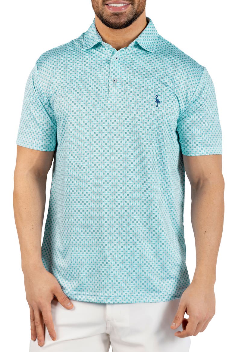 Geometric Floral Print Performance Polo, Main, color, SPEARMINT