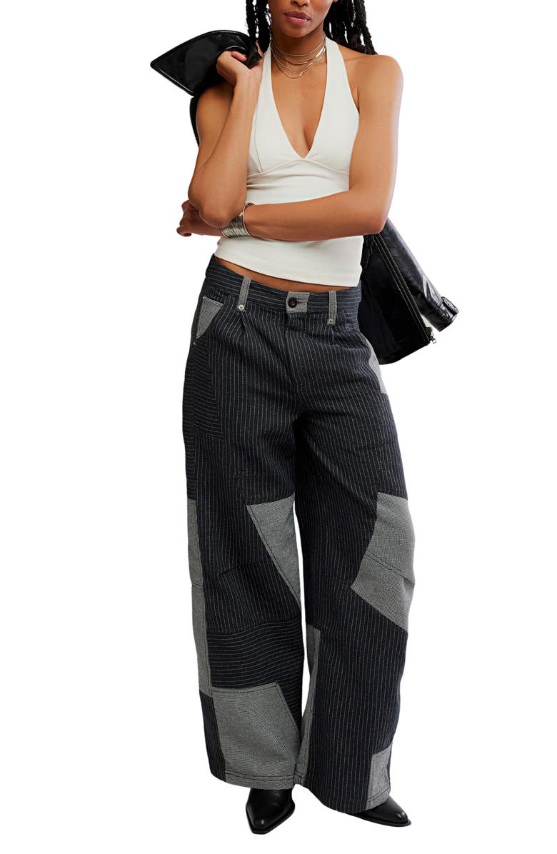 Free People This or That Patchwork Wide Leg Pants, Alternate, color, Black Combo