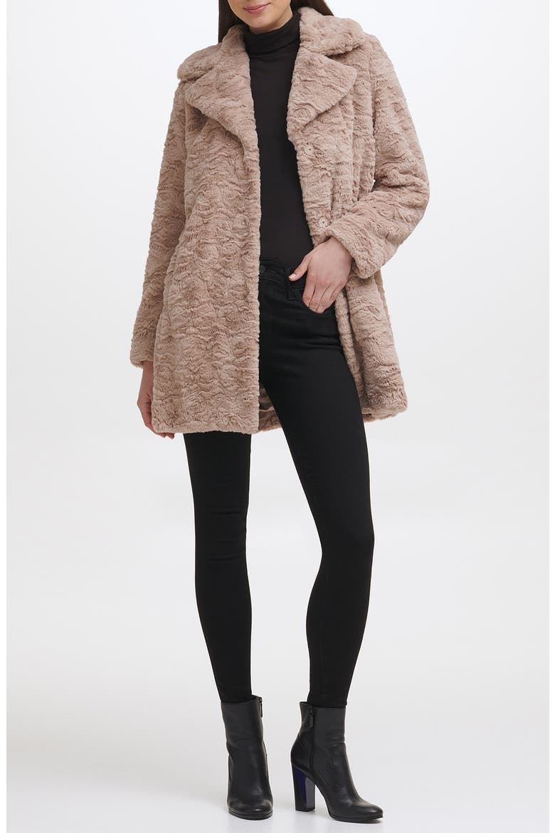 Notch Collar Faux Fur Coat, Alternate, color, TRUFFLE