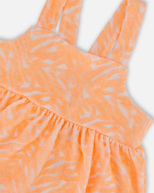 Deux Par Deux Girl's Printed Terry Tank Top And Shorts Set Vibrant Orange And White In Vibrant Orange And White