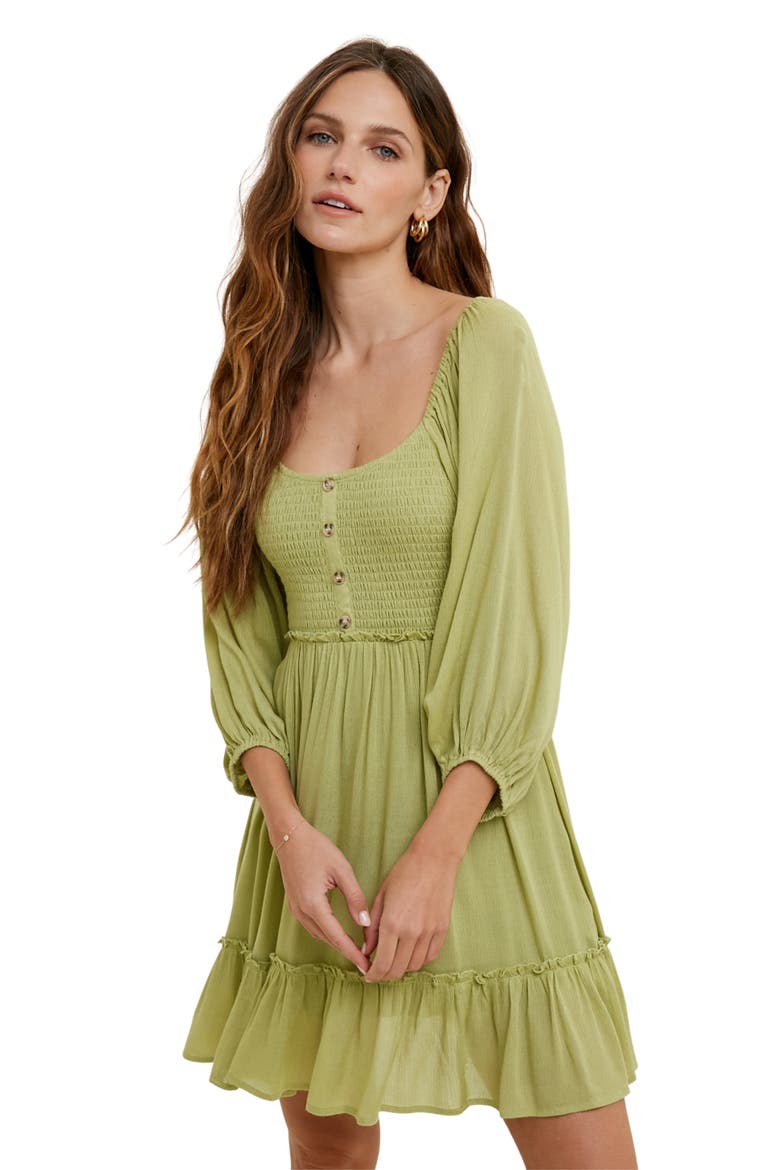 Balloon Sleeve Minidress, Alternate, color, LIME
