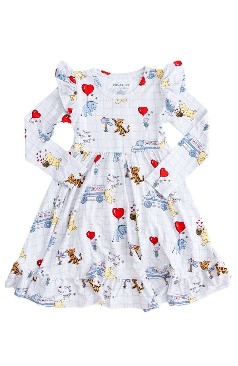 Charlie Lou Baby<sup>®</sup> Little Girl's Valentine's Day Winnie the Pooh Hundred Acre Love Letters Twirl Ruffle Dress, Main, color,