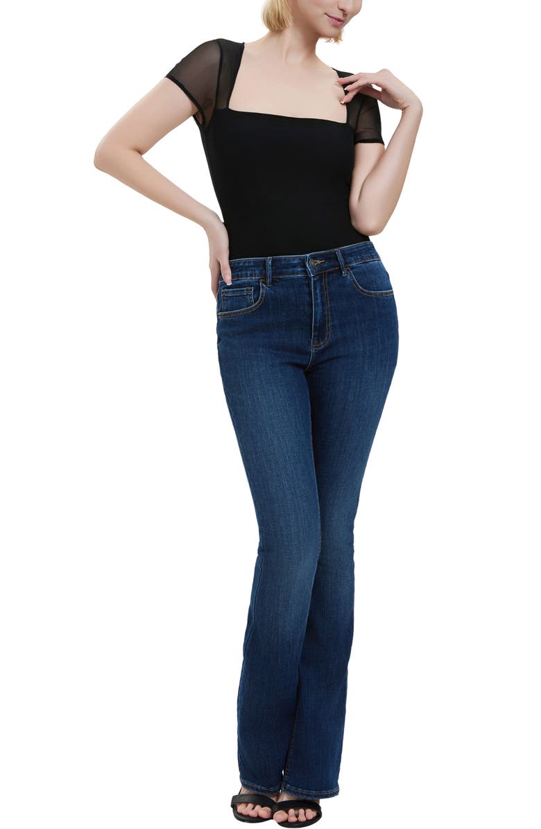 Kimi 
Kai Square Neck Sheer Sleeve Bodysuit Top, Alternate, color, Black