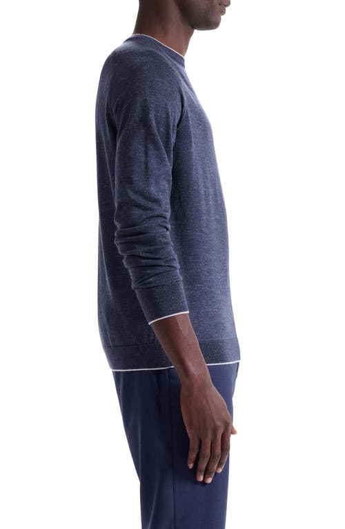 Bugatchi Merino Wool, Silk & Linen Crewneck Sweater In Blue