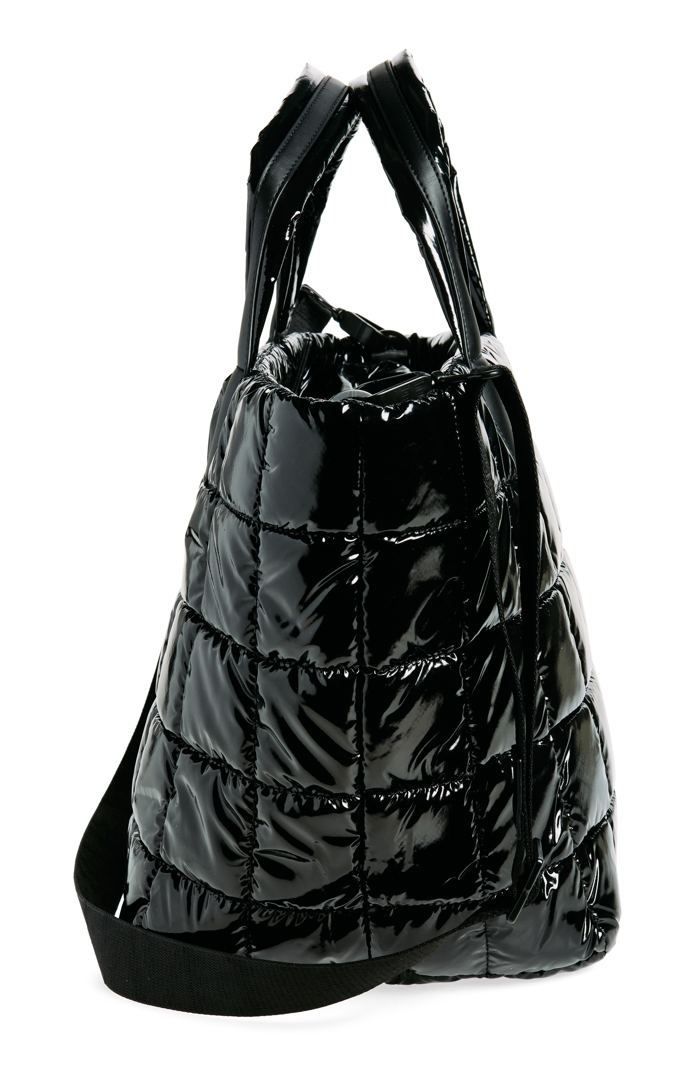 VeeCollective Medium Porter Water Repellent Quilted Recycled Nylon Tote, Alternate, color, Black Vinyl