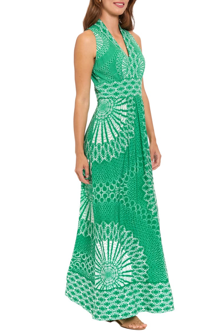 Sleeveless Stretch Jersey Maxi Dress, Alternate, color, WHITE/ GREEN LK