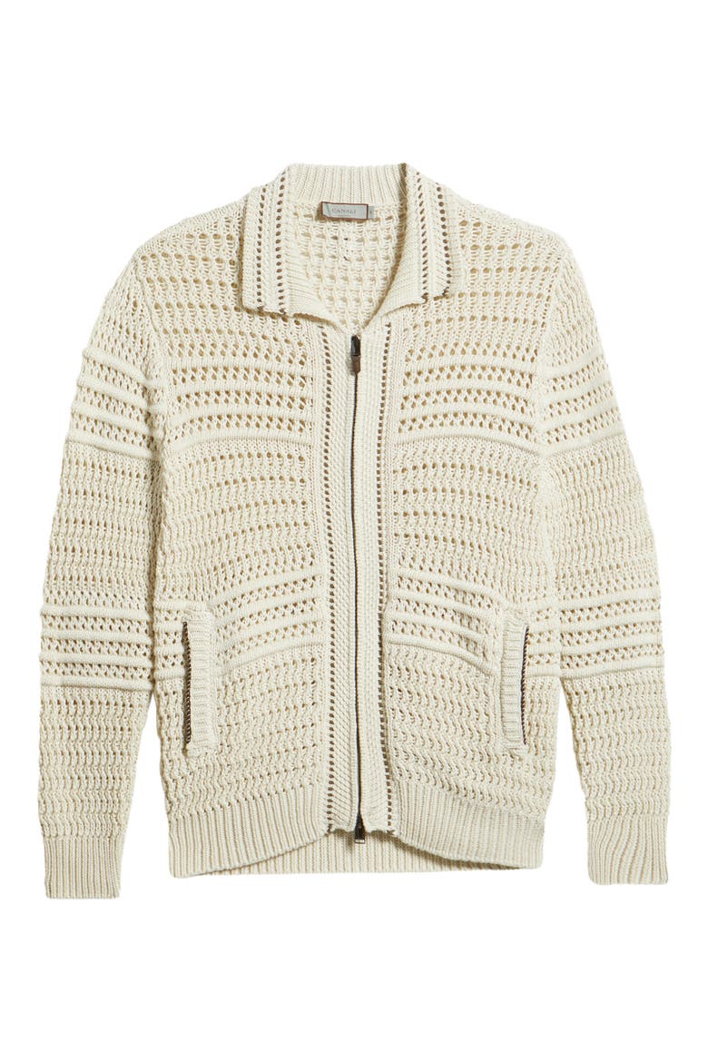 Zip Front Crochet Knit Sweater, Alternate, color, BEIGE