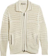 Canali Zip Front Crochet Knit Sweater