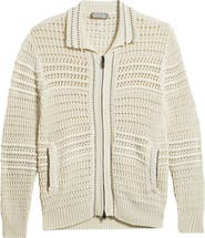 Canali Zip Front Crochet Knit Sweater