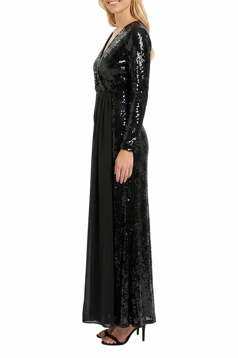 Sequin Long Sleeve Gown, Alternate, color, BLACK/ BLACK