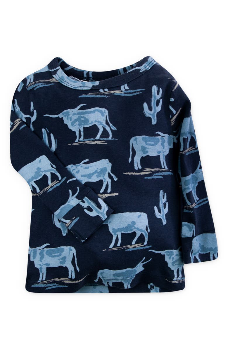 Oliver & Rain Longhorn Fitted Two Piece Organic Cotton Pajamas, Alternate, color,
