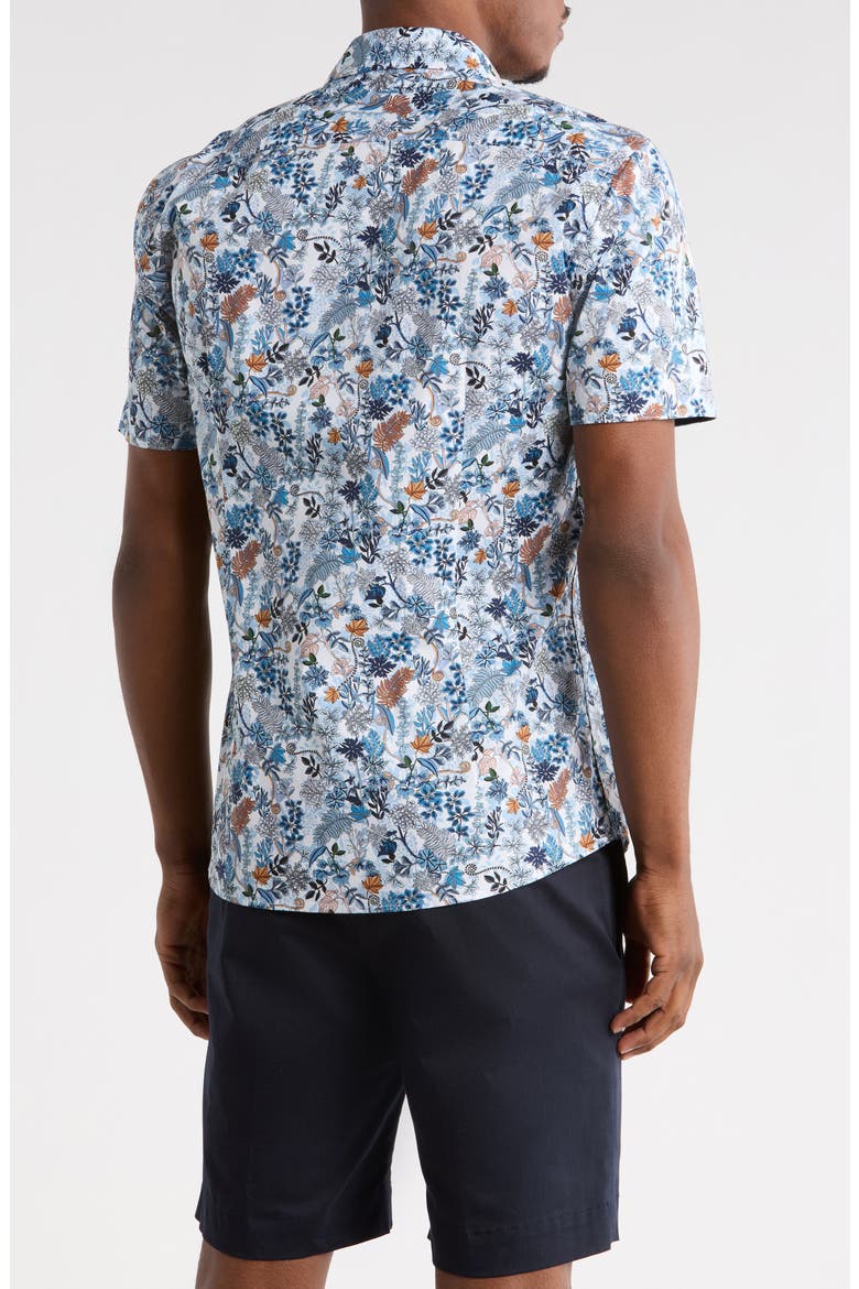 Botanical Print Stretch Cotton Short Sleeve Sport Shirt, Alternate, color, BLUE