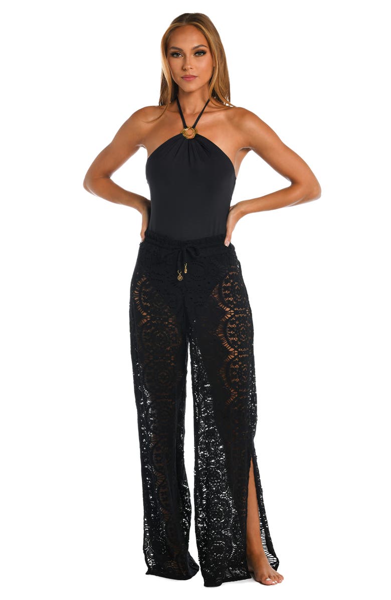 Sunshine 79 Open Stitch Cover-Up Beach Pants, Alternate, color, Black
