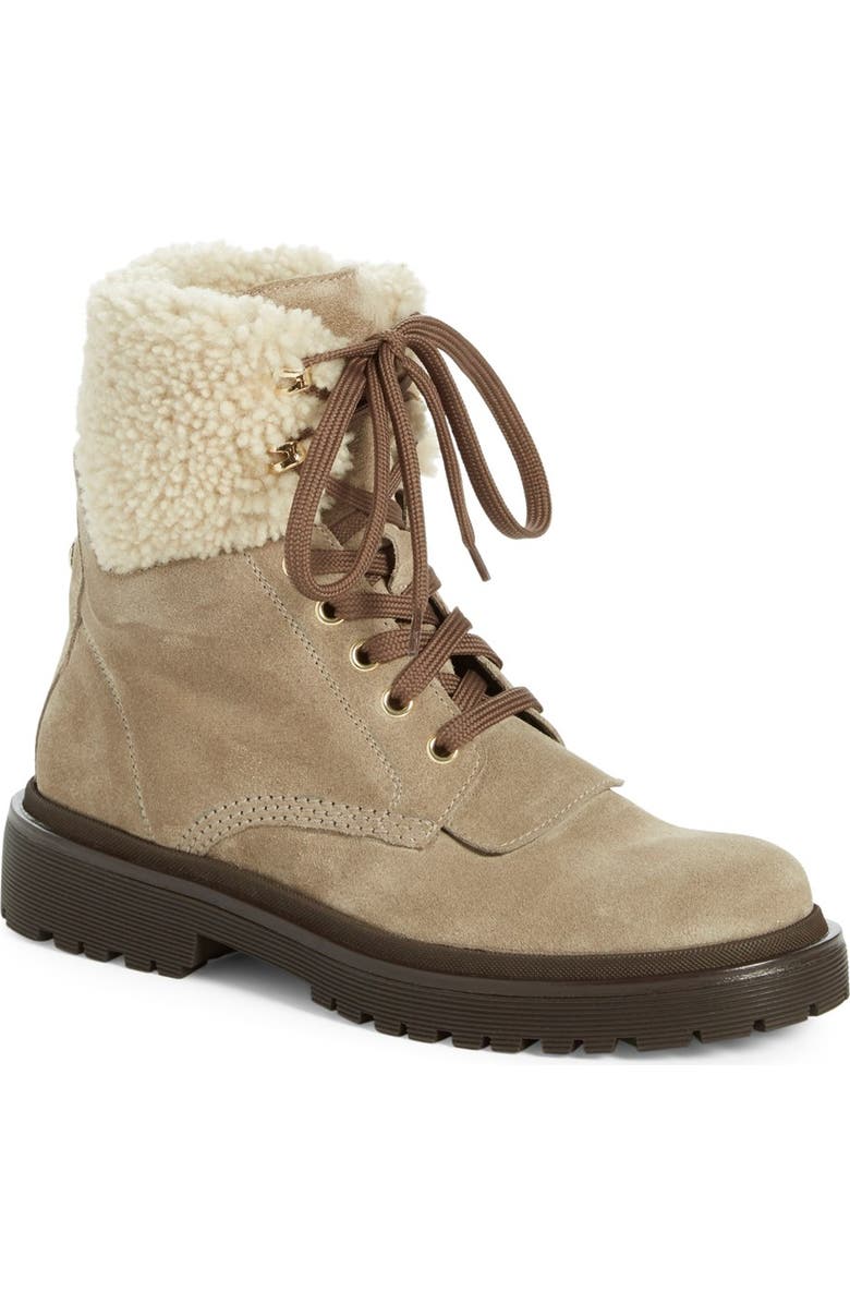 Moncler 'Patty Scarpa' Genuine Shearling Trim Ankle Boot, Main, color,