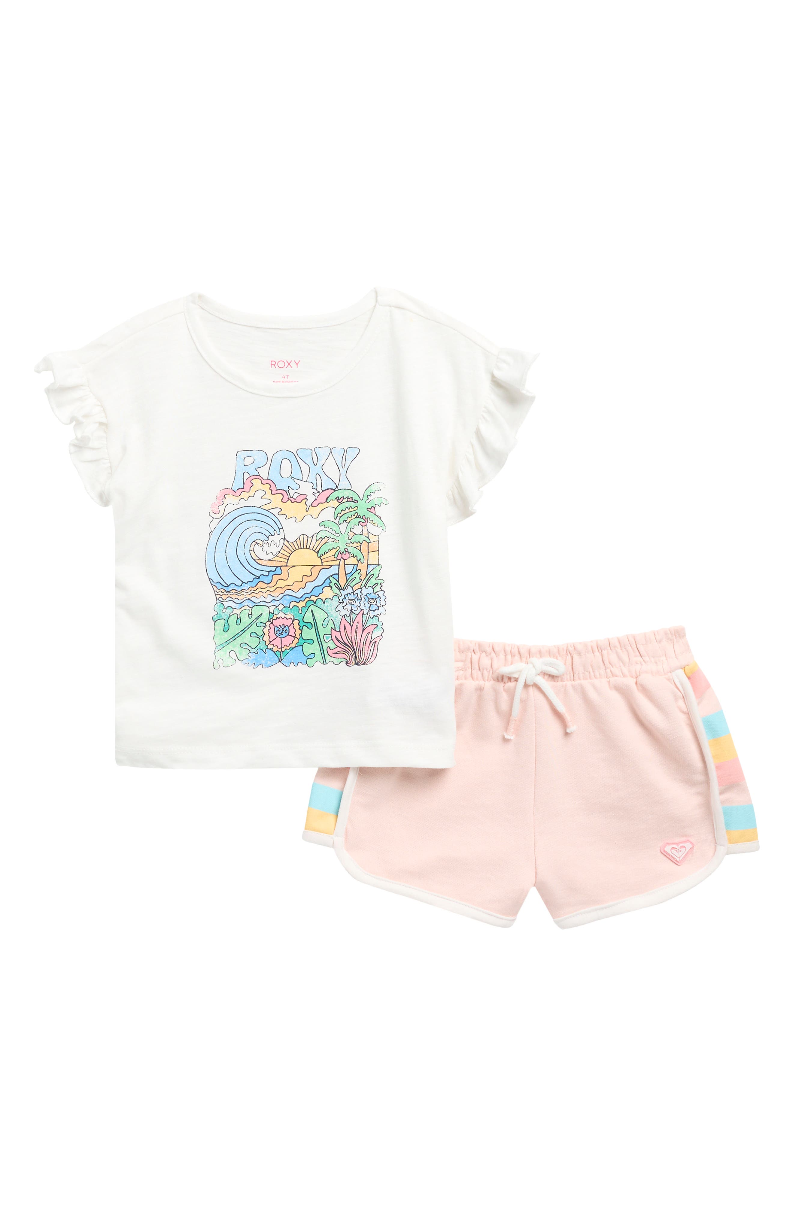 Roxy Ruffle Sleeve Graphic T-Shirt & Shorts Set