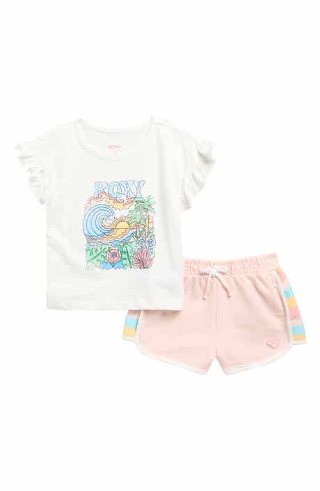 Roxy Ruffle Sleeve Graphic T-Shirt & Shorts Set