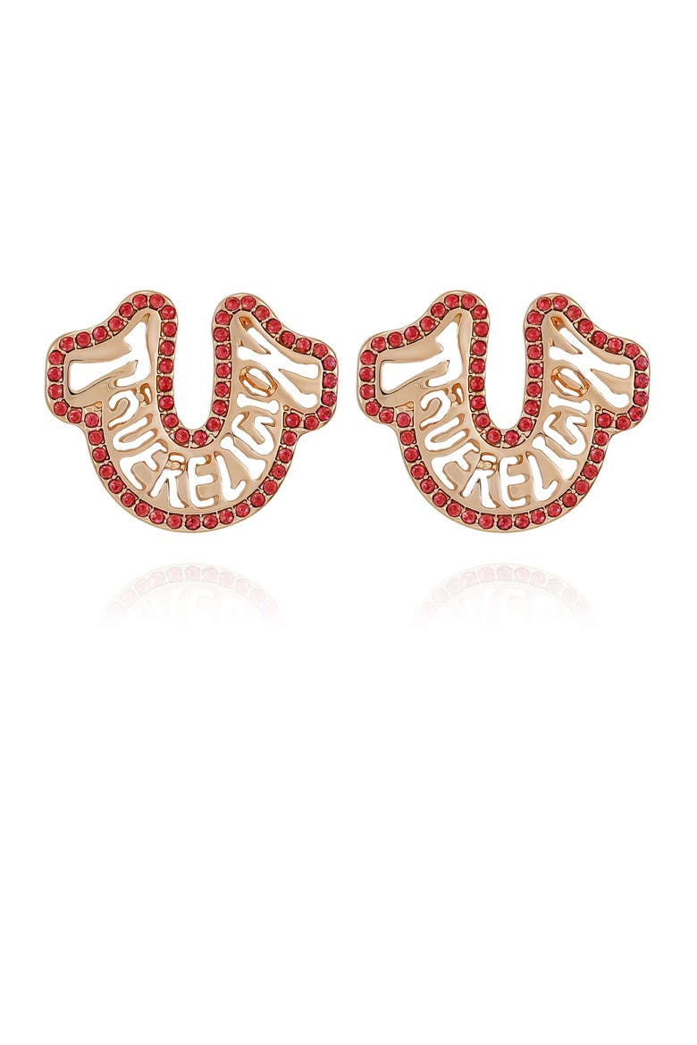 Logo horseshoe post earring, Main, color, ROSEGOLDTONE