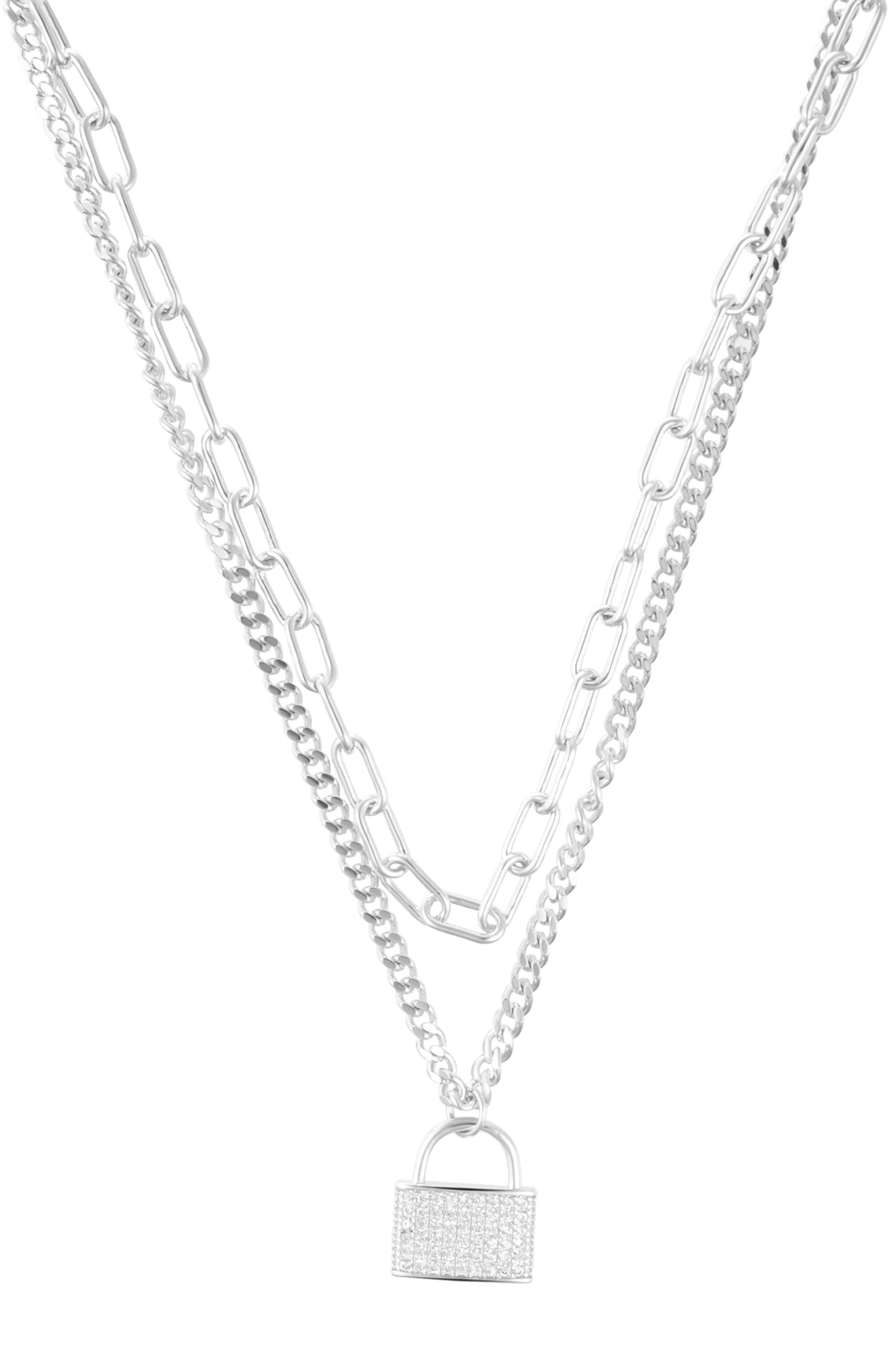 Adornia Pavé Lock Layered Necklace
